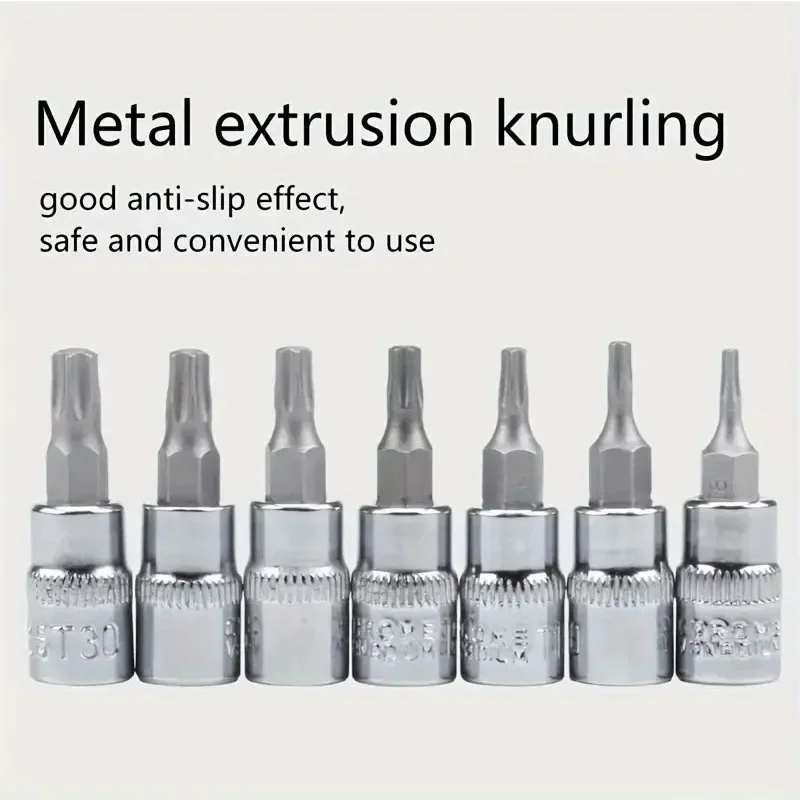 13-teiliger Torx-Bit-Steckschlüsselsatz, S2-Legierungsstahl Cr-V-Stahl Sternsteckschlüssel Torx-Schraubendreher-Bits, 1/4 Zoll T8-T30, 3/8 Zoll T40-T60, 1/2 Zoll T70 – Detail 5