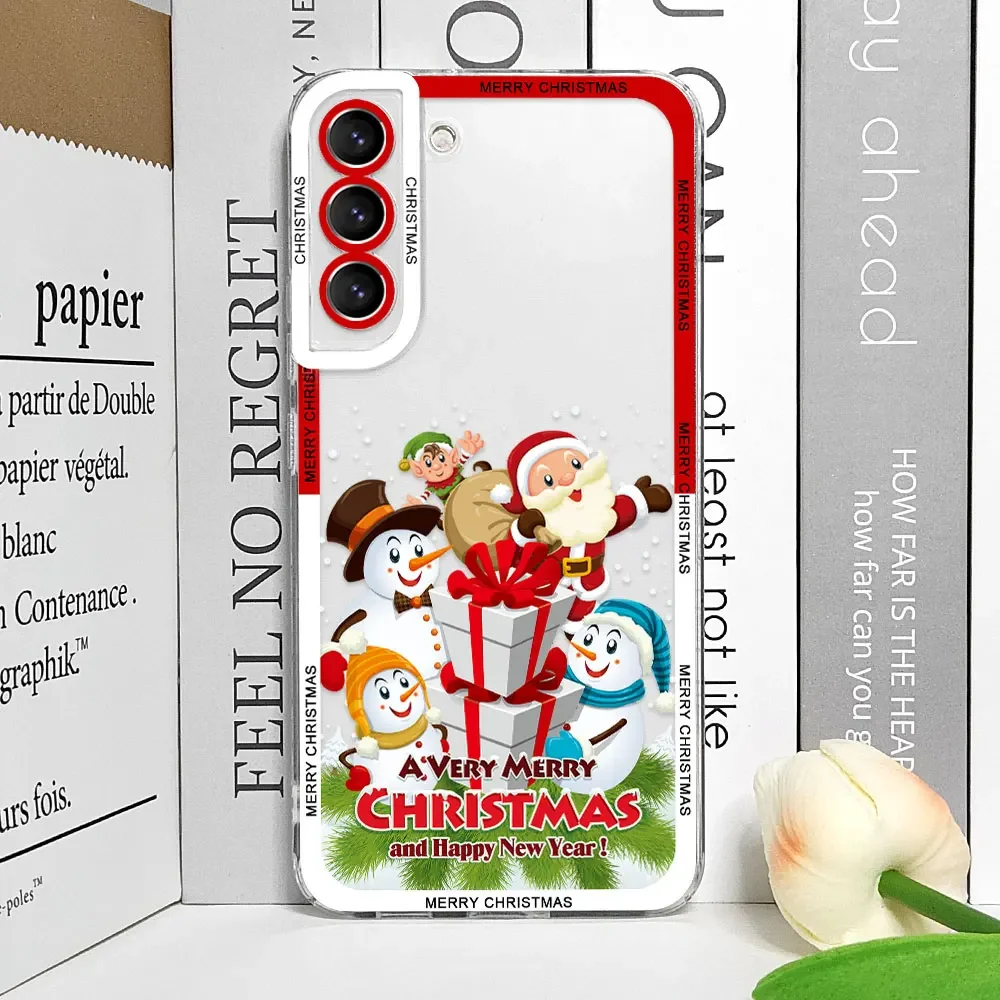 Cute Merry Christmas Phone Case for Samsung Galaxy S24 S23 S22 S21 S20 Ultra Plus FE 5G Soft Cover Clear Fundas New Year Gifts