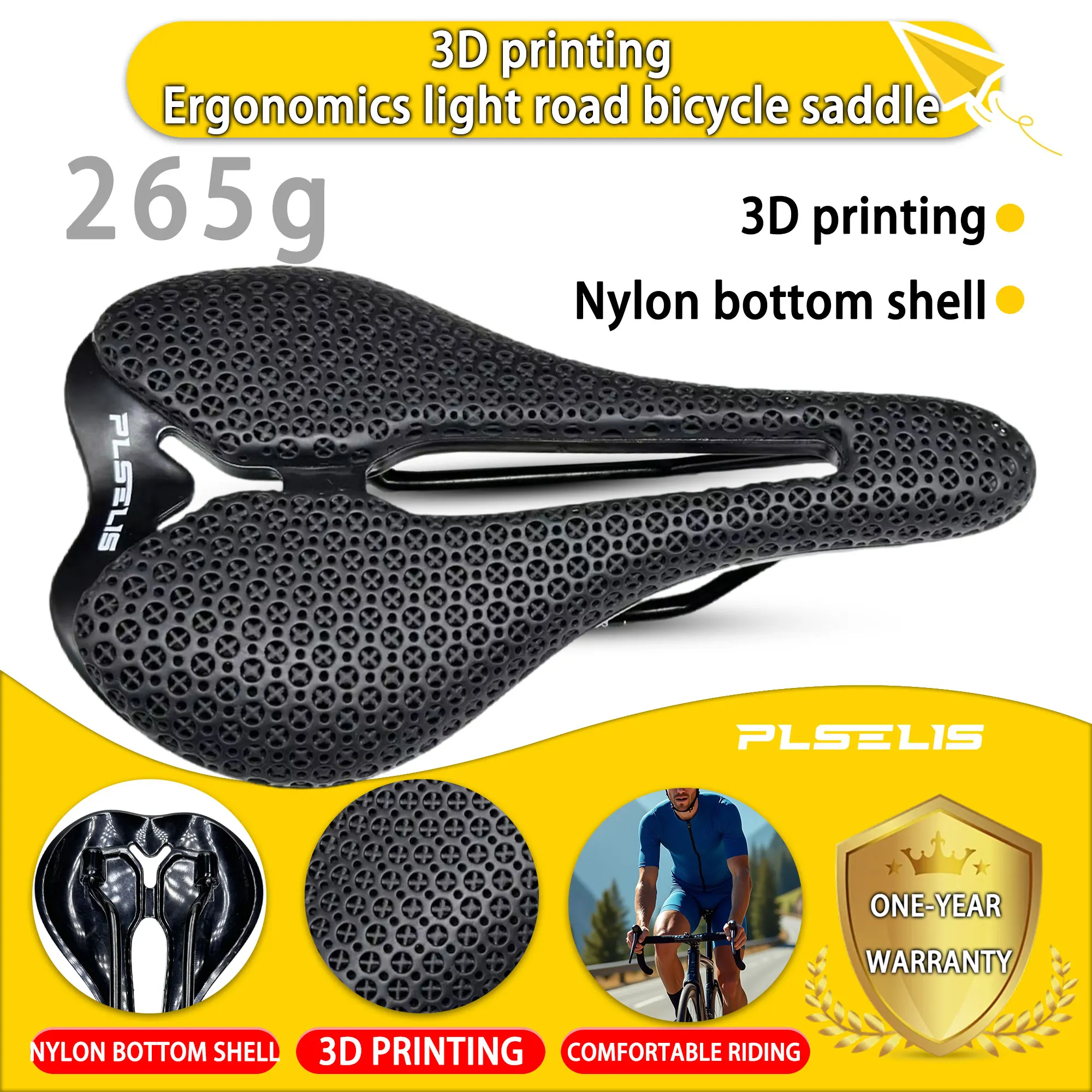 

Plselis3d Printing Road Bike Seat, Lightweight Bicycle Seat, Hollow Breathable, Cooling, Riding Equipment, 265g