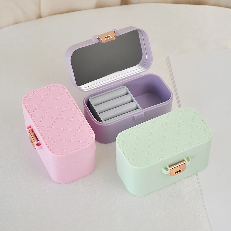 Mini Jewelry Storage Box Portable Home Travel Earrings Necklace Storage Case For Women Ring Organizer With Mirror Display Case