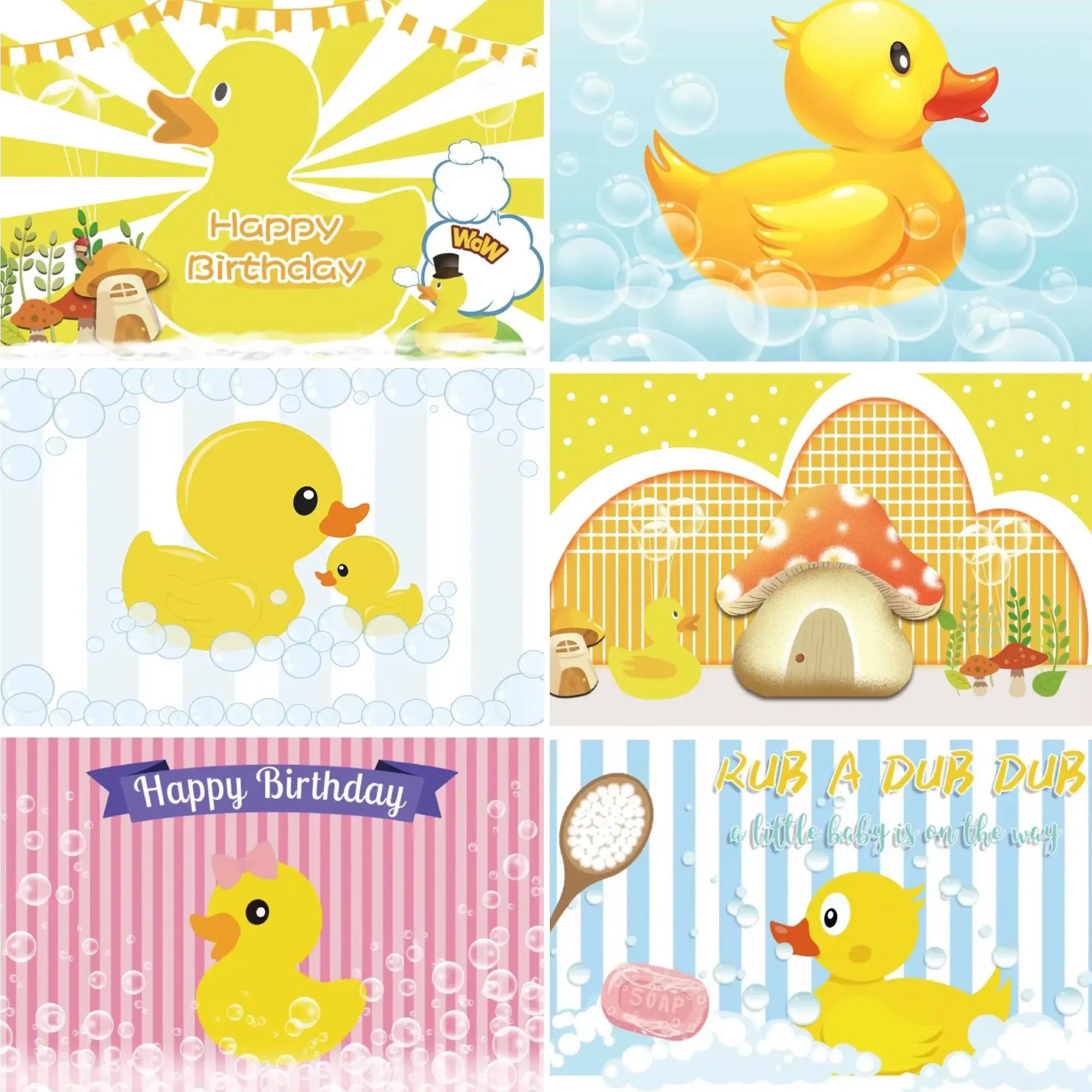 

Halo Cartoon Little Yellow Duck Children's Birthday Theme Background Bubble Bath Baby Shower Party Decoration Background