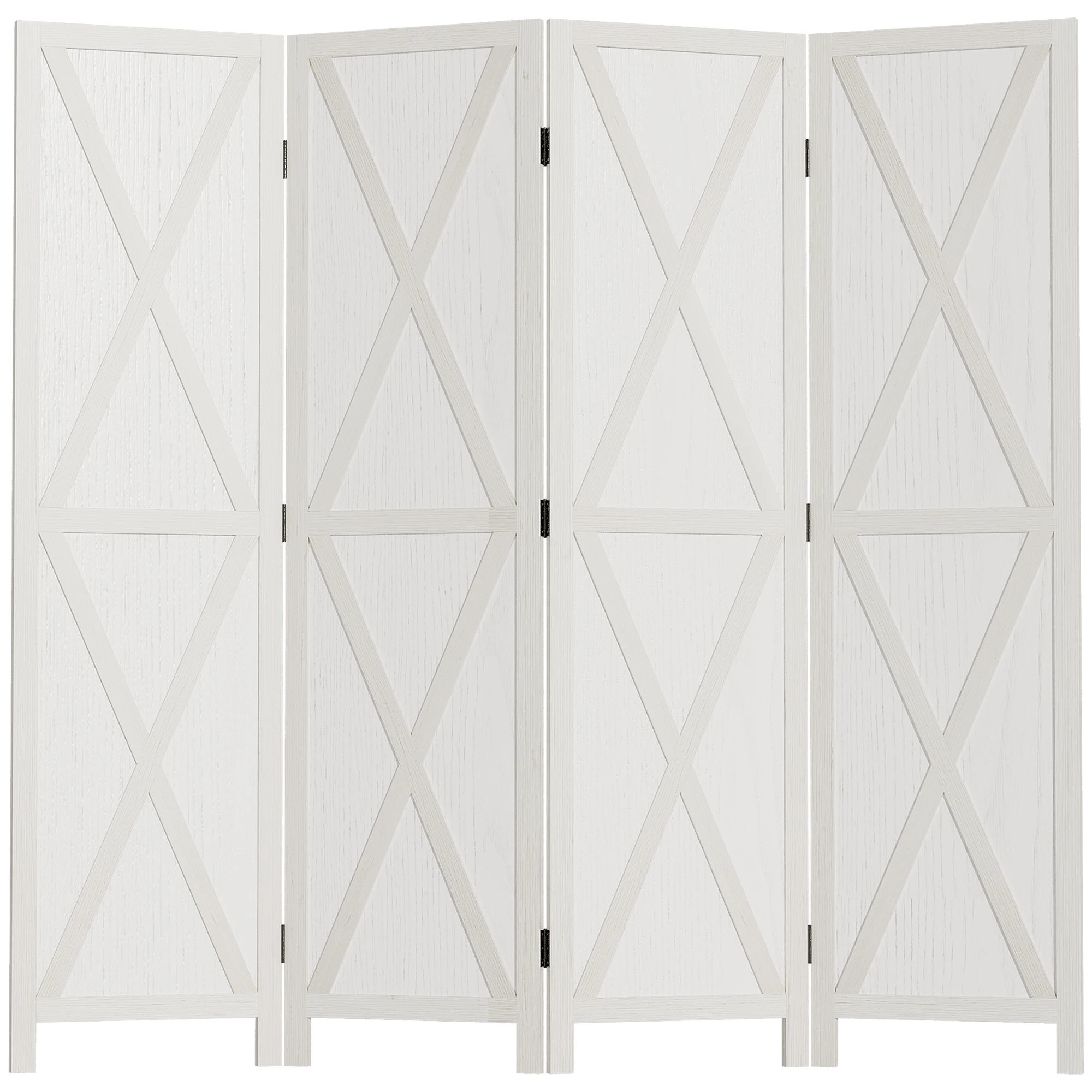 HOMCOM Paravent intérieur 4 Panneaux 182L x 170H cm Style campagnard Chic - séparateur de pièce avec croisillons - Bois de Paulownia Blanc