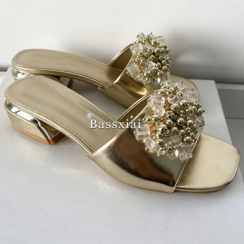 Colorful Sequins Diamond Flower Women's Mules Summer Slip-on Open Toe Concise Style Outwear Slippers view 3