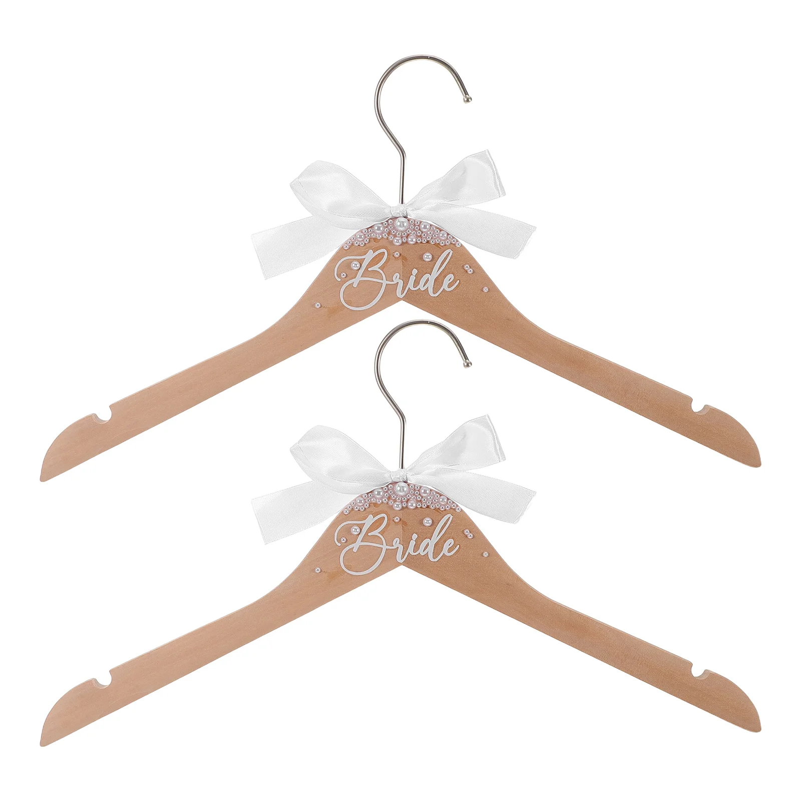 

2pcs Pearl Wedding Hangers Elegant Bridal Dress Wooden Coat For Bridesmaid Gown Groom Outfit Display Smooth Finish Secure