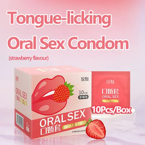 10Pcs/Box Tongue licking Oral sexx Condom Natural Latex Strawberry Flavour Condones Non storage Seminal Vesicle Design Kondome