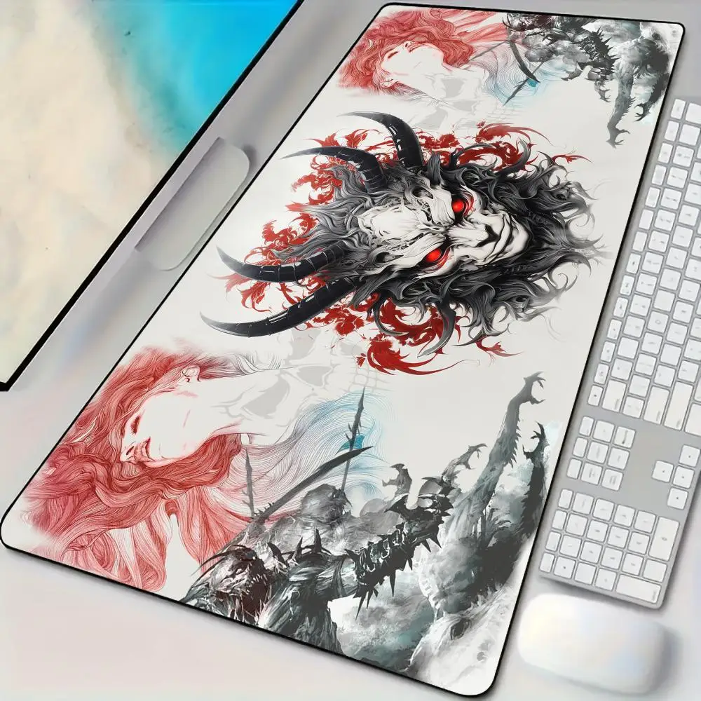 

Темный стиль, маска Onimusha, коврик для мыши, настольный коврик с прошитыми краями, нескользящая резиновая основа, аксессуары для ПК, игровой коврик, расширенный коврик