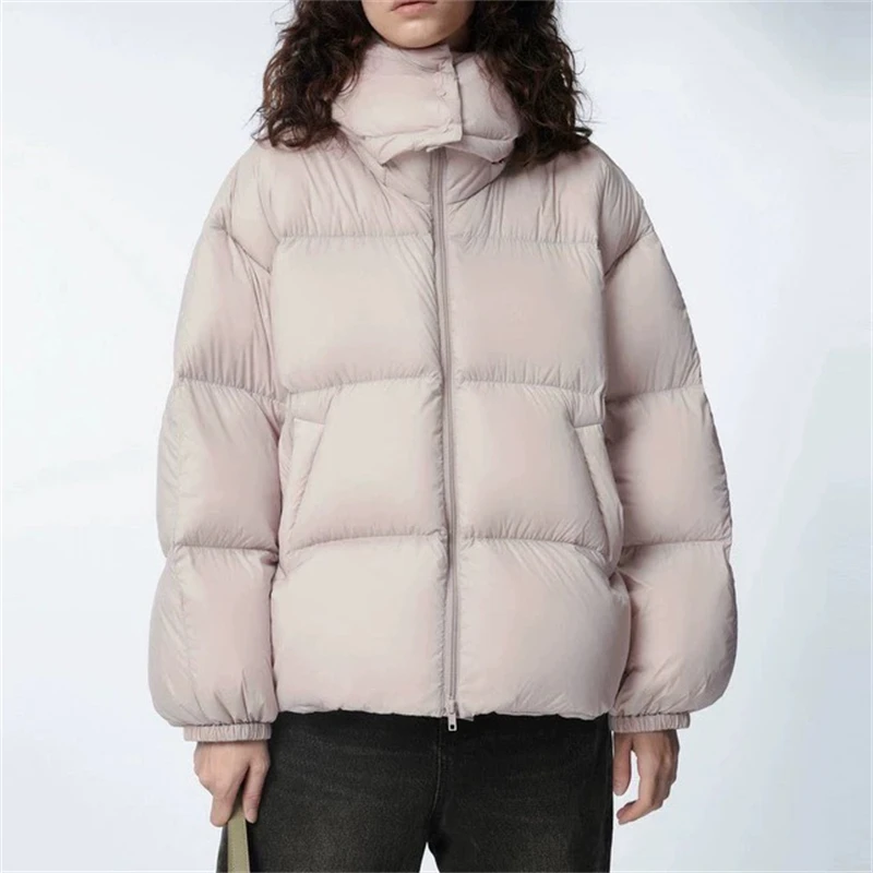 Winter new women\'s stand-up collar hooded white duck down thick warm down jacket y2k high quality fashionCasual loose bread coat