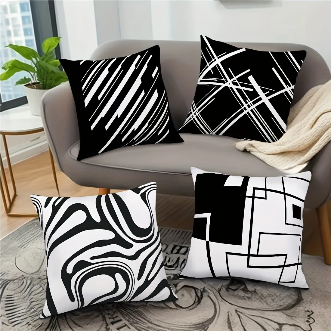 Line Geometric Decorative Pillow Cover Super Soft Polyester Material Living Room Sofa Back Car Pillow Cover Home Decoration