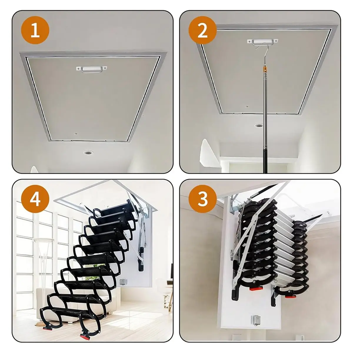 Adjustable Attic Pull-Down Hook Kit with Telescopic Rod and Door Handle for Ladder and Stairs