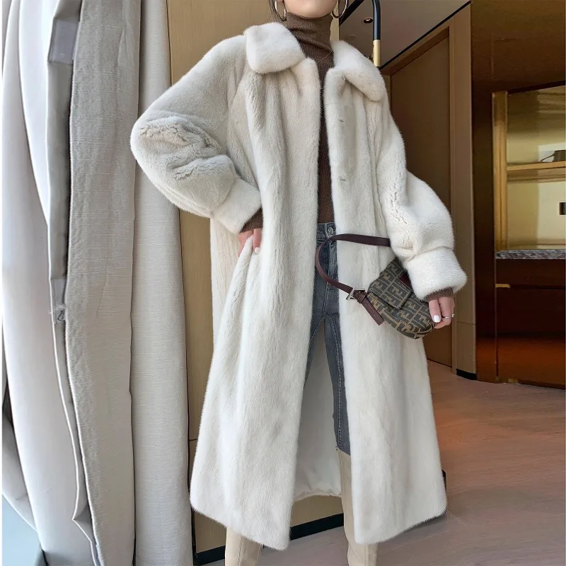 

2023 New Women Winter Faux Mink Fur Coat Long Knee Length Overcoat Loose Brushed Warm Jacket Temperament Commuting Outwear