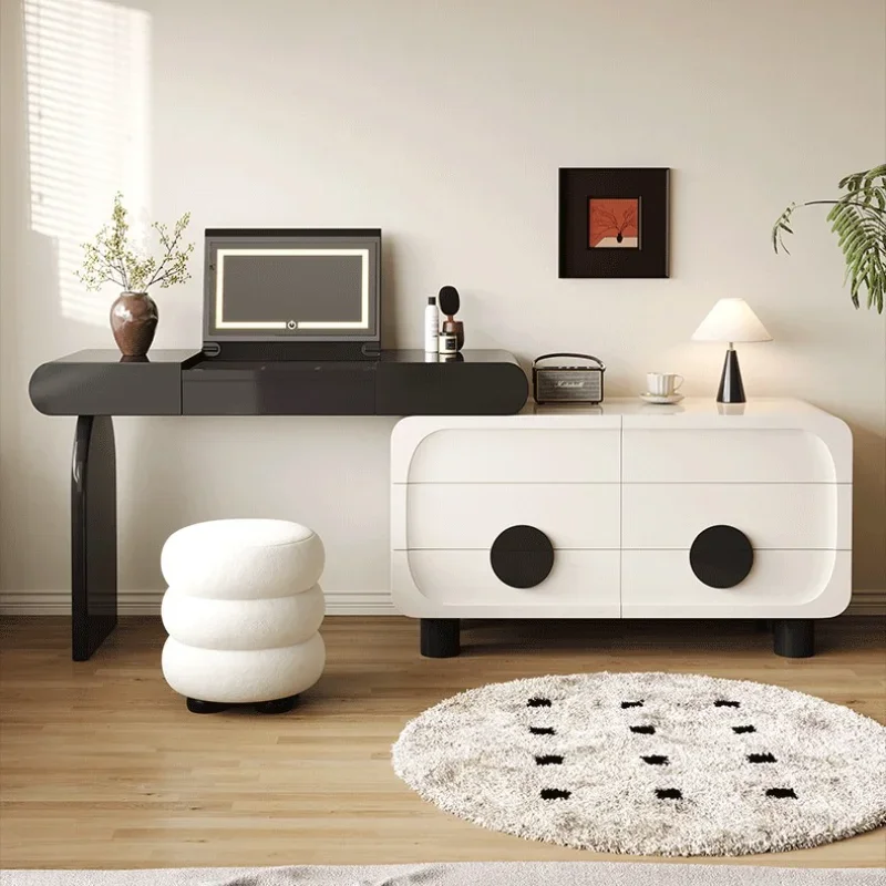 Dresser, chest, integrated bedroom, small apartment makeup table, retractable corner panda, black and white solid wood makeup ca