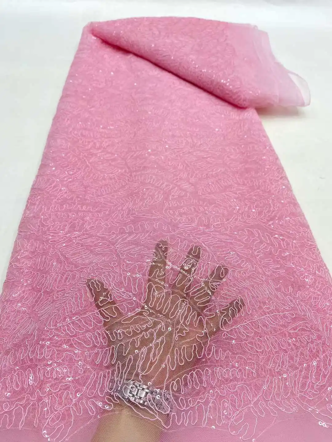 

Роскошная 5-ярдовая африканская сетчатая кружевная ткань с блестками, французская сетчатая тюль, кружевная ткань для нигерийского свадебного платья невесты