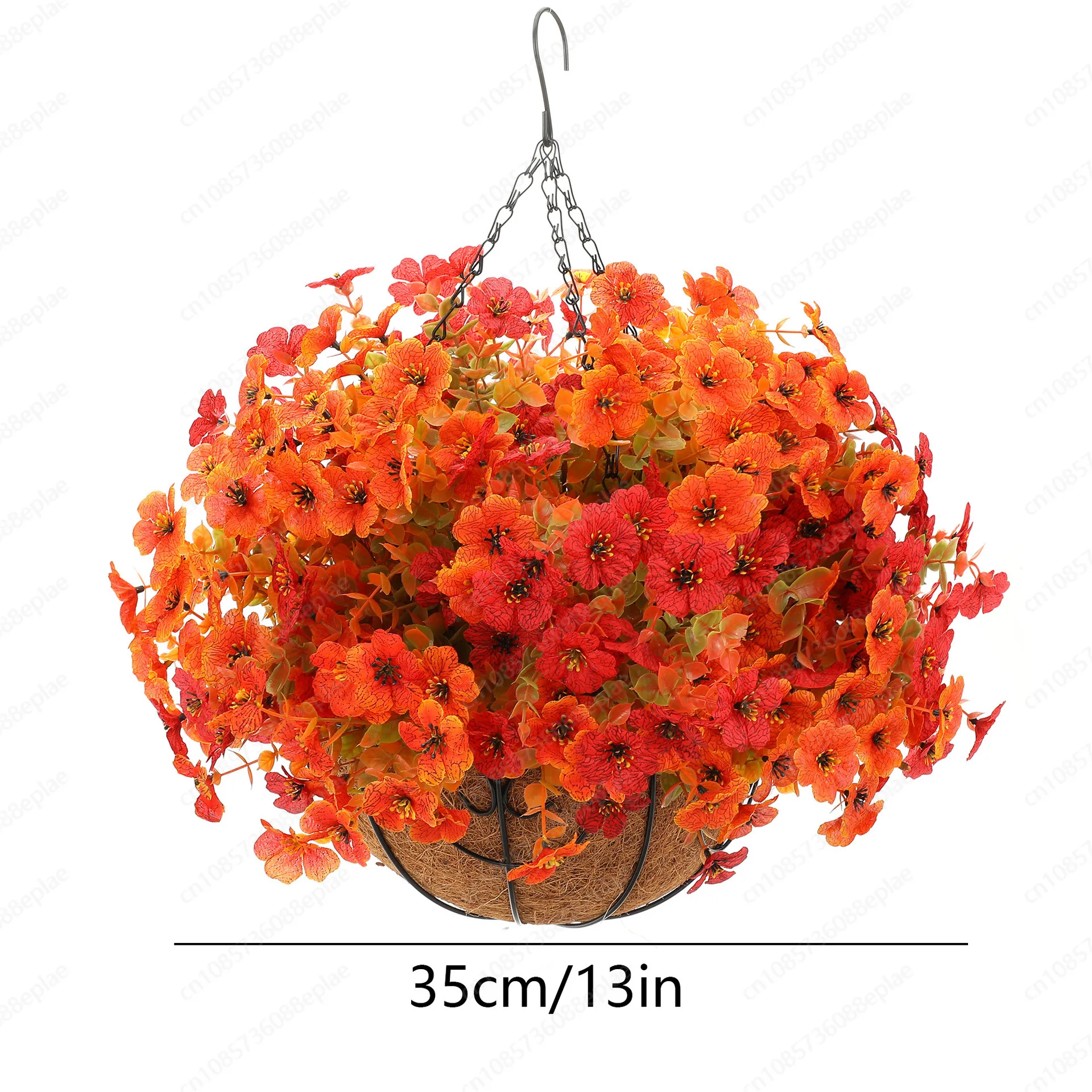 Simulation violet fake flower iron frame coconut palm hanging basket, Thanksgiving decorative outdoor front door hanging basket