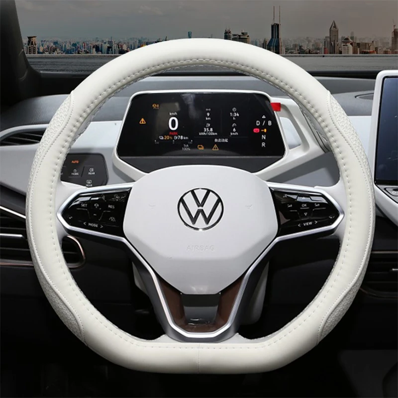 Steering Wheel Cover for Volkswagen T-cross Magotan Golf T-Roc ID D-type Car Accessories Genuine Leather Non-slip Sweatproof