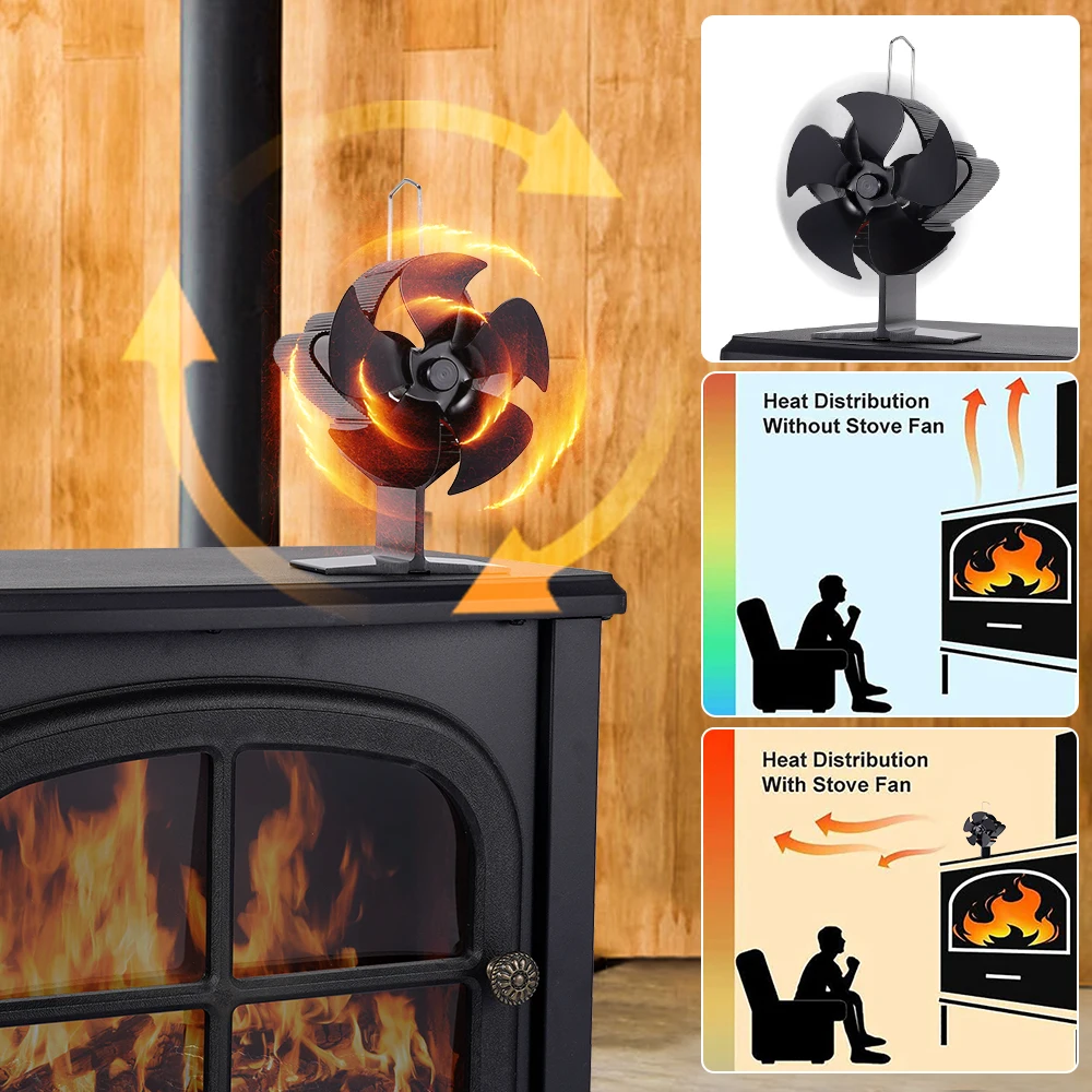 5 Blades Heat Powered Stove Fan Hot Air Fireplace Fan Log Wood Burner Eco Friendly Silent Fan Home Efficient Heat Distribution