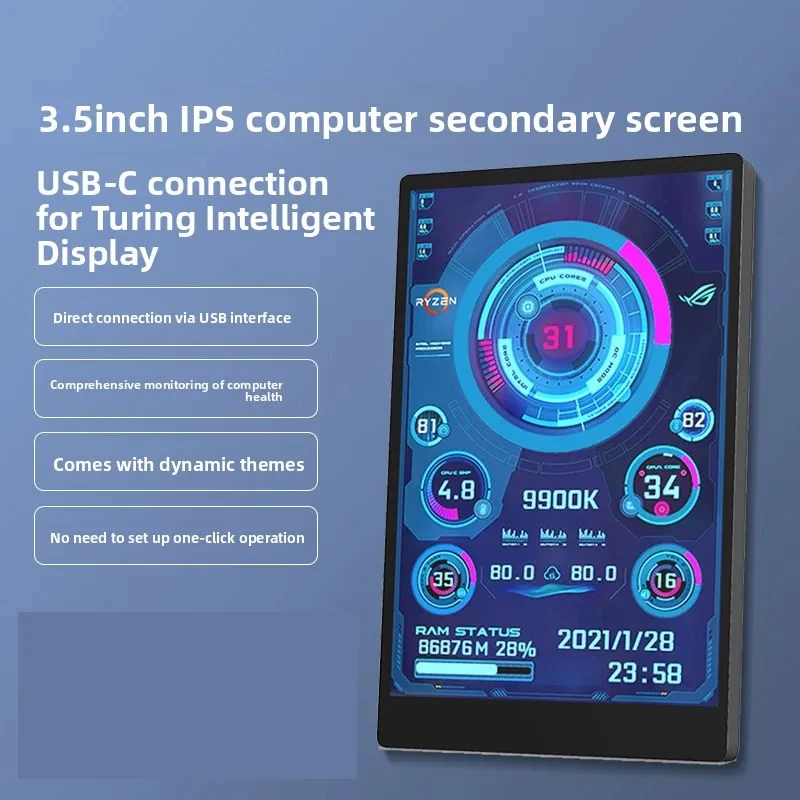 3.5inch Computer secondary screen, IPS full-viewing angle, USB-C chassis secondary screen, computer status monitoring display