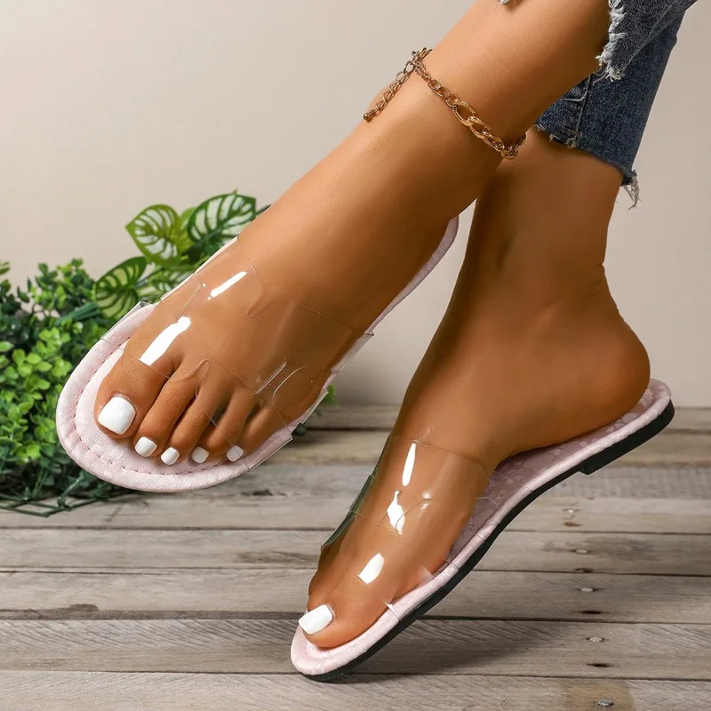 2025 جديد عصري المرأة نعال مسطحة الصنادل كعب مفتوح أحذية الشاطئ عادية داخلي ملابس خارجية مريحة الانزلاق على الأحذية
