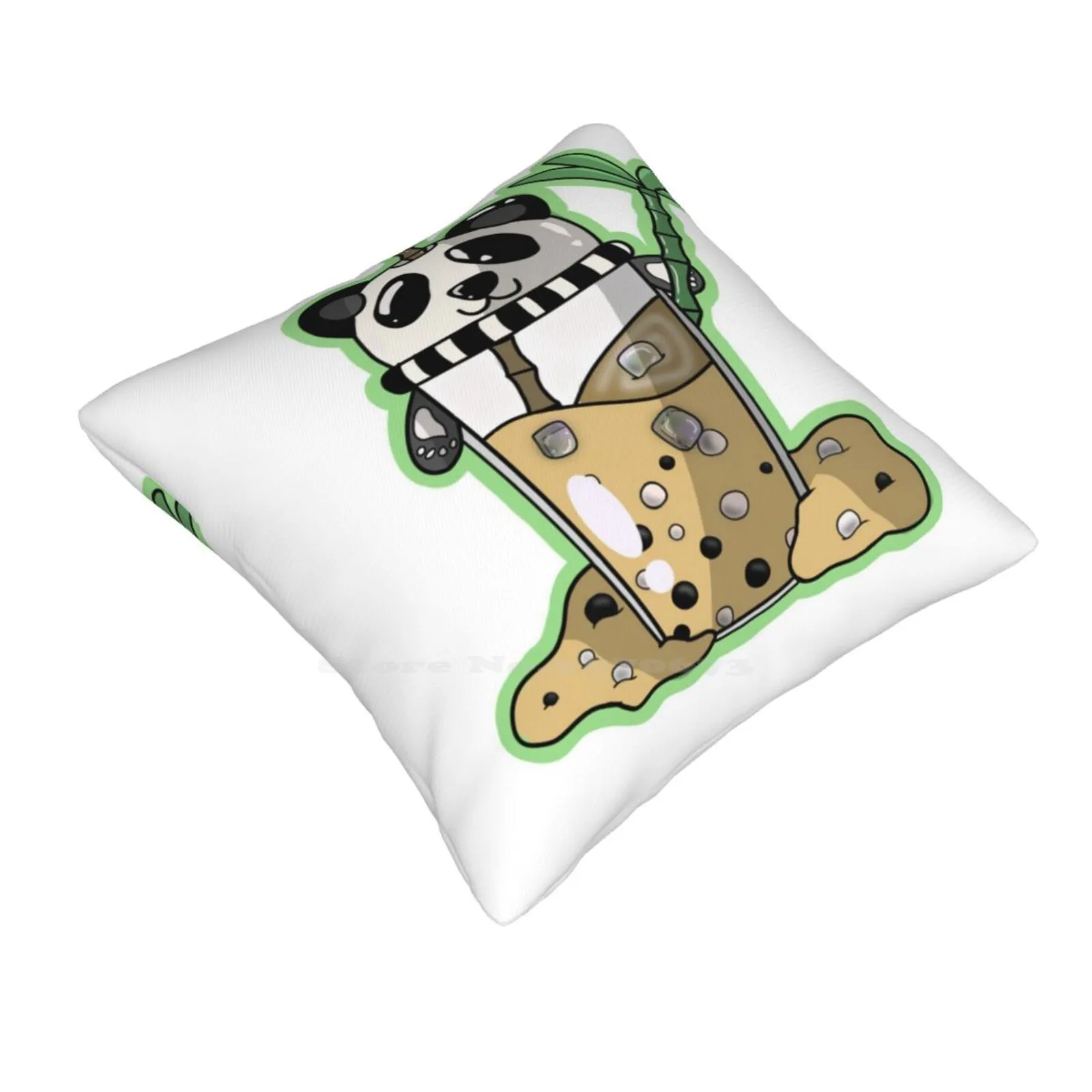 Panda Boba Tea Pillows Case Bedroom Home Decoration Funny Love Boba Tea Bubble Tea Yummy Adorable Green Bamboo Pearls Cutest