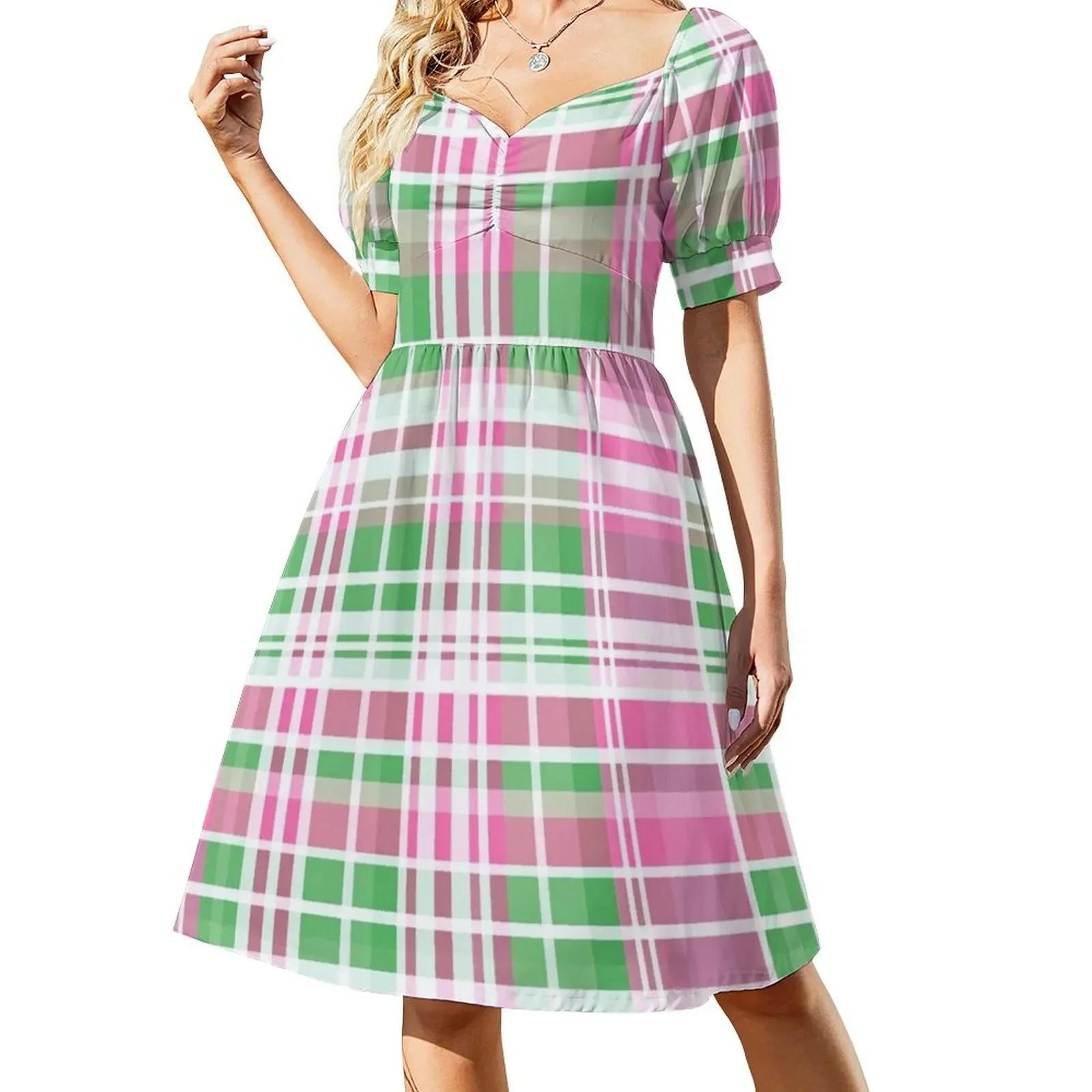 

Pink and Green Preppy Plaid Sleeveless Dress women's evening dress 2025 ladies dresses for women 2025 Evening gown Dress