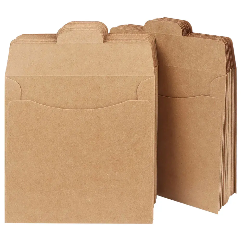 100Pcs Kraft Paper Cd Sleeves Brown Retro for Dvd Storage Greeting Cards Paper Storage File Envelopes