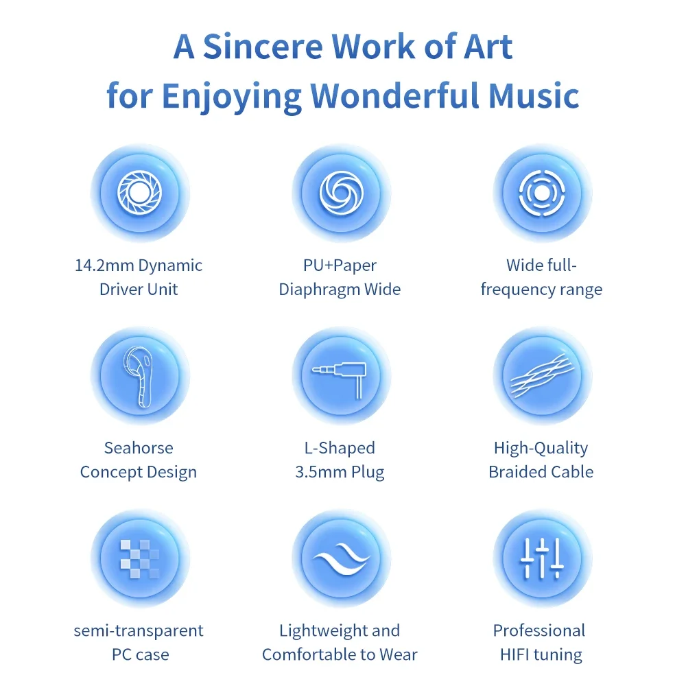 TRN Seahorse In Ear Earphones 14.2mm Dynamic Driver Unit PU+Paper Diaphragm Wide Earphone