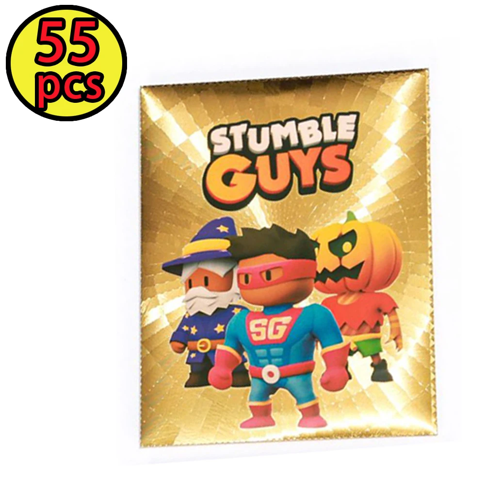 4style 55Pcs/Set Stumble Guys Cards Anime Board Game Gold Silver Foil Shiny Collection Flash Trading Card Birthday Xmas Kid Gift