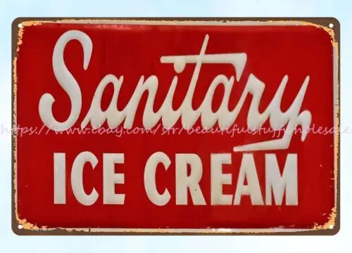 indoor outdoor wall art Sanitary Ice Cream metal tin sign