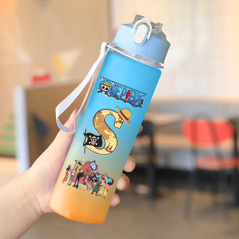 One Piece Letter A-Z Kids Water Bottle 750ML Luffy Zoro Chopper Large Capacity Gradient Bottles Portable Sport Outdoor Straw Cup view 3