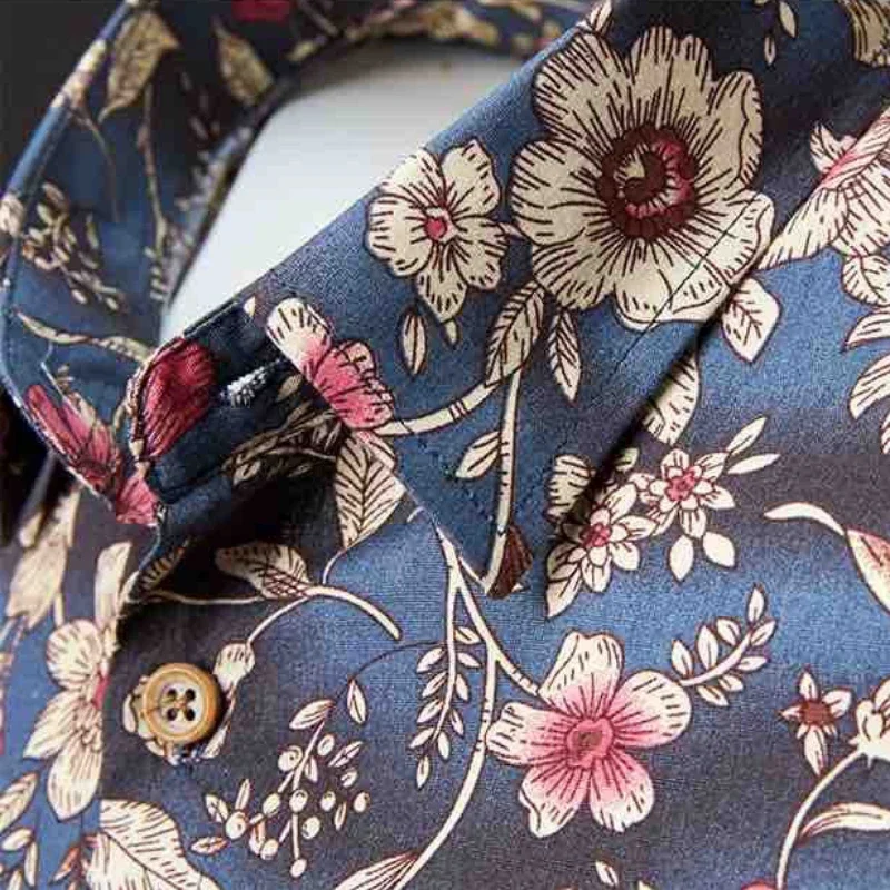 メンズ長袖シャツ,純綿,ビーチトップ,ラージサイズ,スリムな香港スタイル,レトロなプリント,美しいシャツ,カジュアル,春,新品