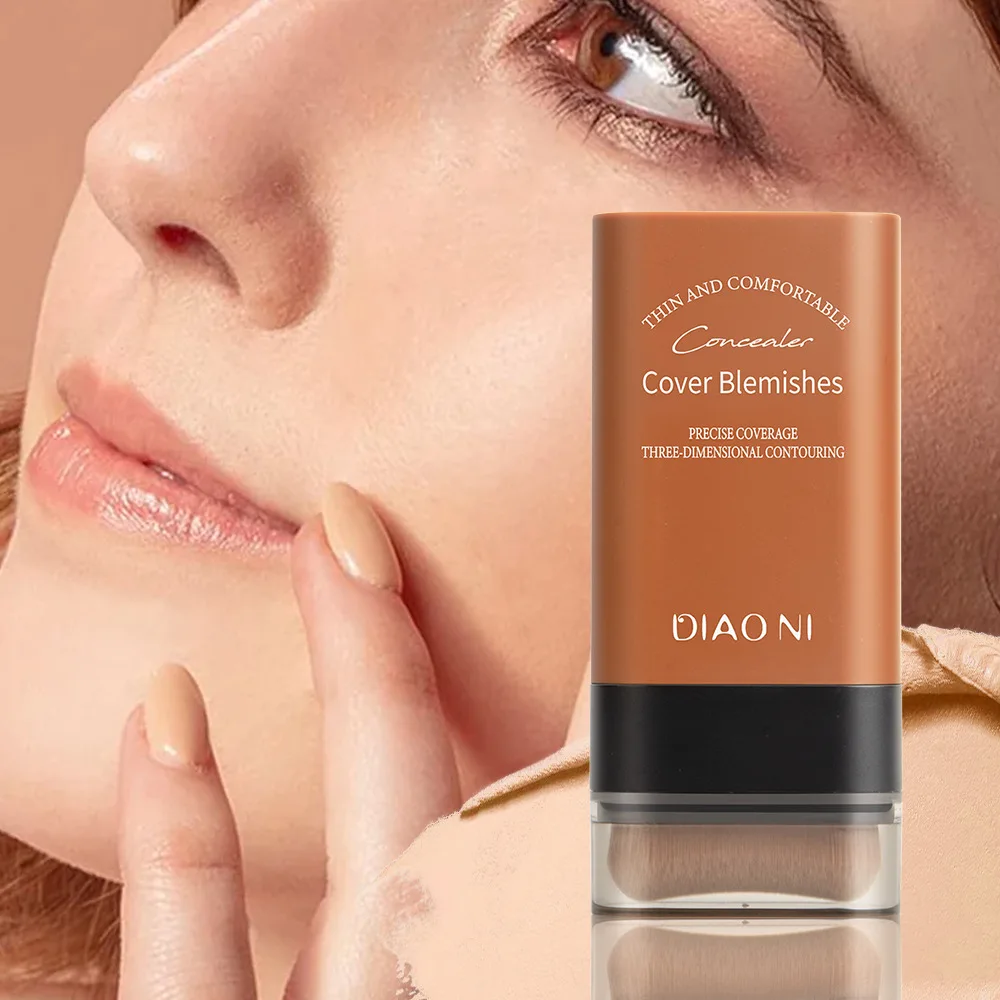 Flawless Face CONCEALER Solid Foundation Stick พร้อมแปรง 2 หัวเพื่อการแต่งหน้าที่ง่ายดาย 5 สีตัวเลือก