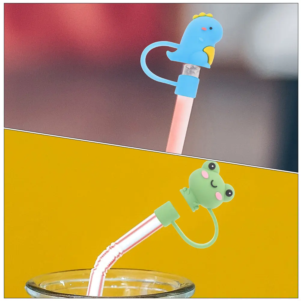 Silicone Straw Plugs 6 Pack Cartoon Straw Tip Covers Reusable Dustproof Drink Accessories Party Gifts