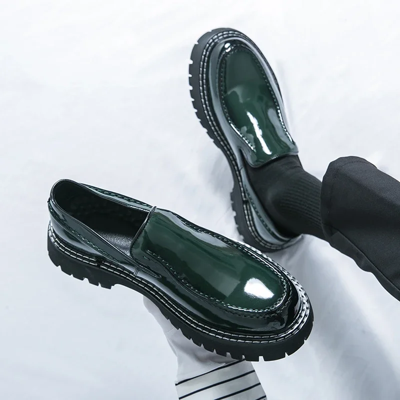 Leather Designer Loafers Round Toe Slip-on Comfortable Footwear Business Officially Wedding Thick Soled Trend Male Casual Shoes