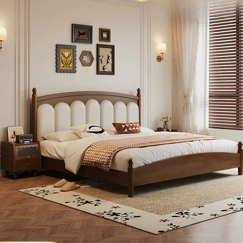 

Princess Beige Double Bed Bedrooms Decoration Wooden King Size Bed Frame Luxury Platform Girls Cama Matrimoniales Home Furniture