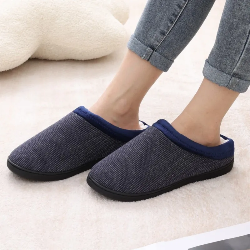 

Smile Winter Casual Men's Slippers with Memory Foam Indoor Slides Rubber Soled Flat Cotton Shoes Warm Plush Men's House Slippers