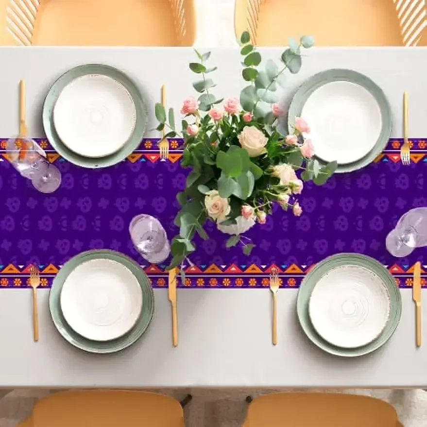 Mexican Day of The Dead Linen Table Runner Table Decor Dia De Los Muertos Sugar Skull Kitchen Table Runners Halloween Decoration