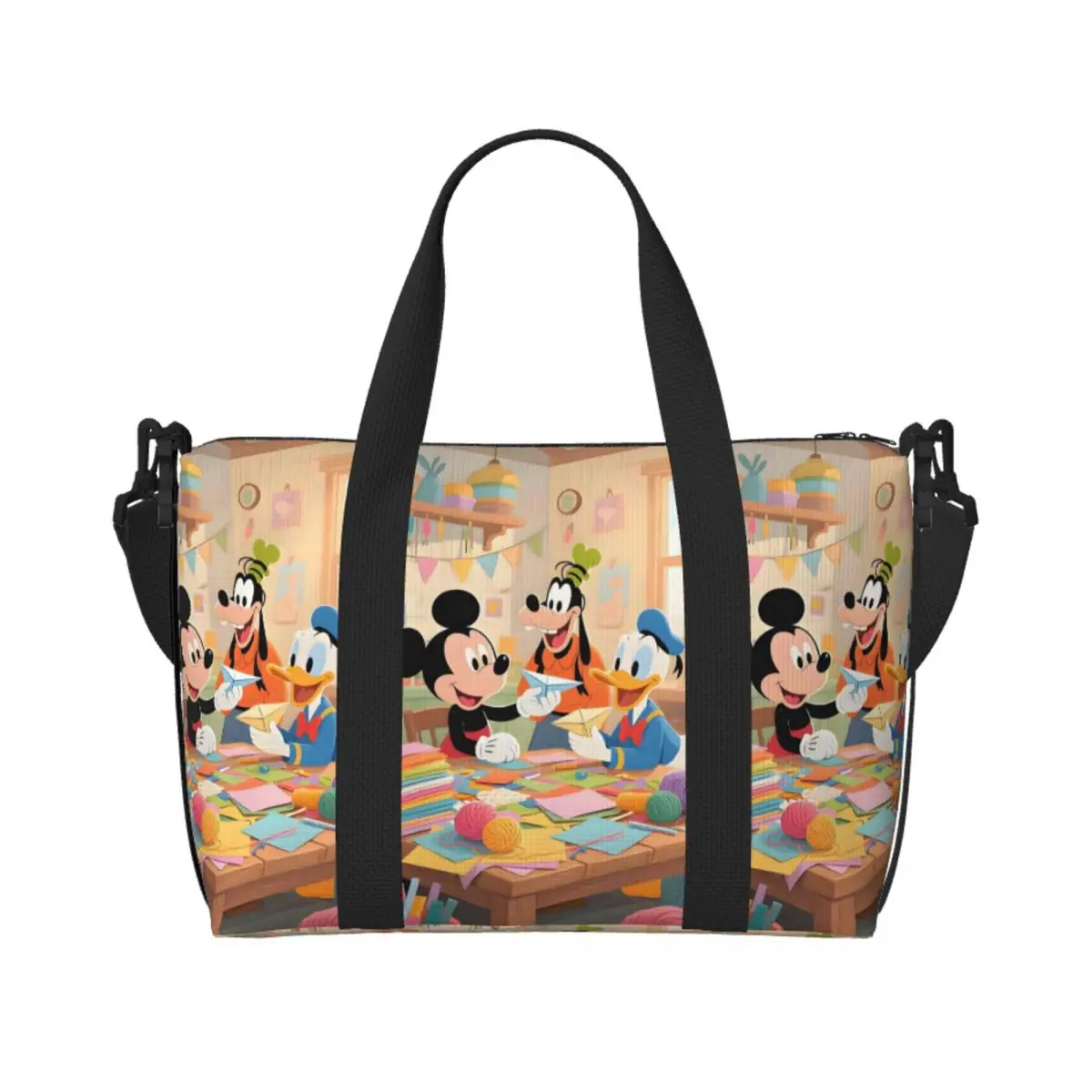 

Custom Donald Duck Cartoon Movie Beach Tote Bag for Women Kawaii Anime Big Compartment Beach Gym Travel Bags