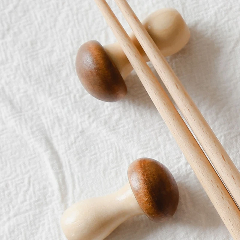 1 Pair Wood Mushroom Chopstick Holder Mini Cute Rack Chopsticks Stand Shelf Home Decoration Kitchen Supplies