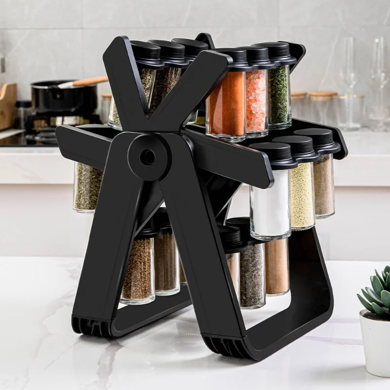 Rotating glass seasoning rack, spice jar seasoning bottle jar seasoning bottle rack