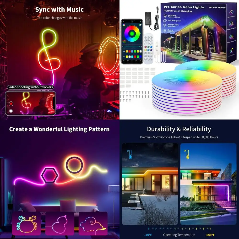

40FT Rainbow LED Neon Rope Lights with Remote & App Control, Music Sync, Waterproof, Ideal for Home & Outdoor Decor
