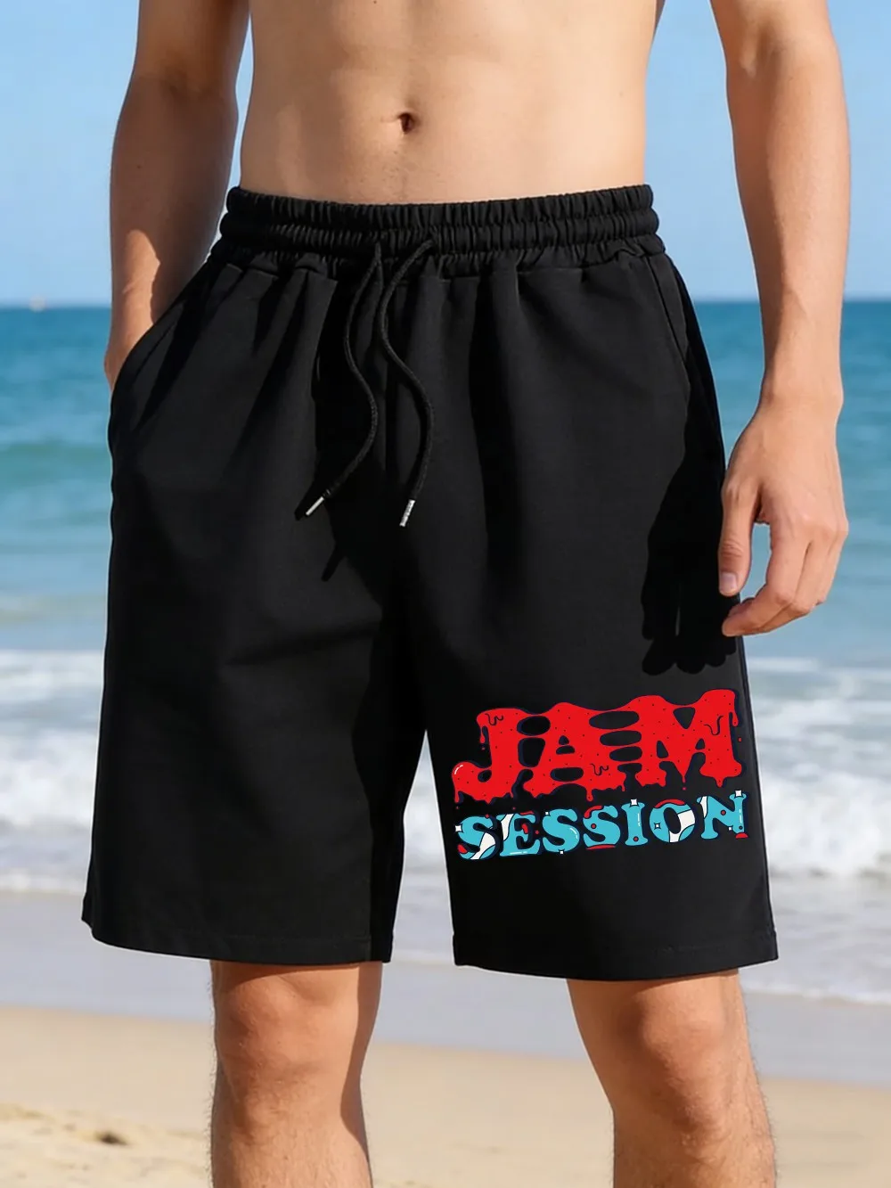 

Jam Session Printed Pants Mens Summer Oversized Wide Beach Swim Shorts Casual Pocket Shorts Basics High Waisted Male Clothes