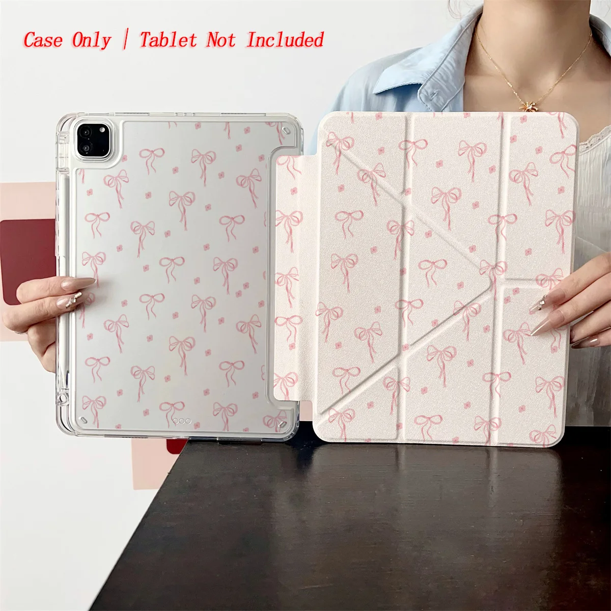 Trendy Chic Y-Fold Acrylic Adorable Pink Ribbon Bow Designs iPad Cover For Apple iPad 10th Gen Pro11 Air 4 Mini6 Protective Case