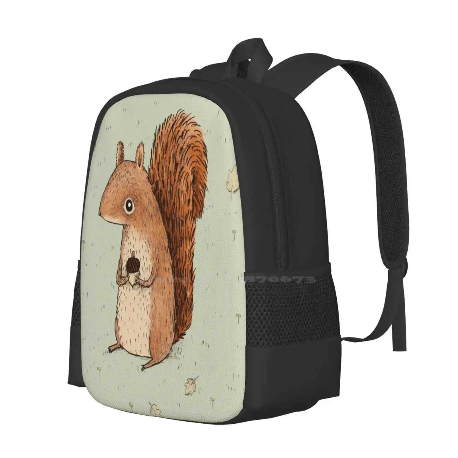 Sarah The Squirrel Hot Sale Schoolbag Backpack Fashion Bags Sarah Squirrel Red Cute Leaf Creature Critter Grass Fall Autumn