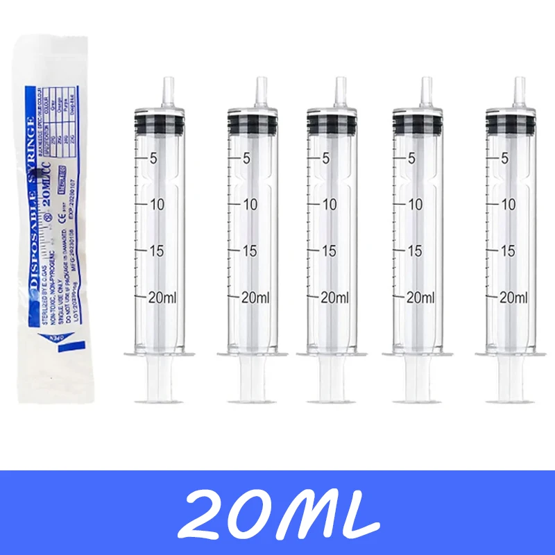 Individually Packed No Needle 20ml Plastic Syringe Hydroponics Health Measuring Wrapped Sterilized PetFeeding 5/10/20/50Pcs 20ML
