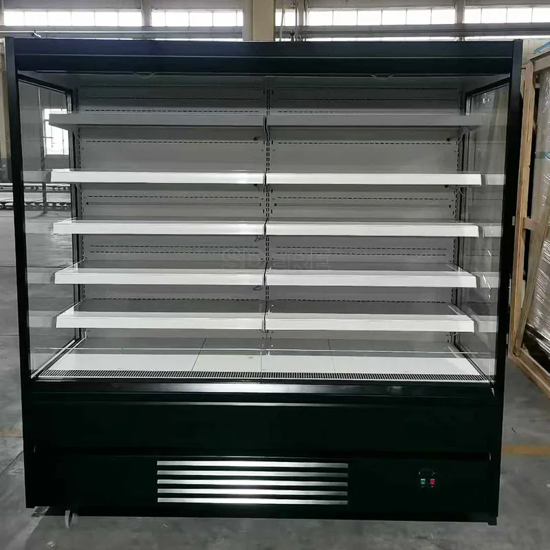 Customized Supermarket Air Curtain Display Refrigerator Vertical Open Chiller for Drinks Fresh Food Energy Saving Commercial