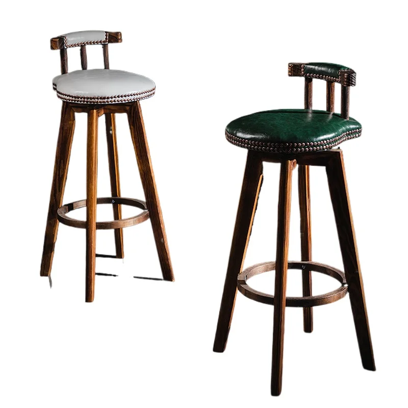 

Solid wood carbonized bar chair American rotating bar chair Front desk high chair Bar stool