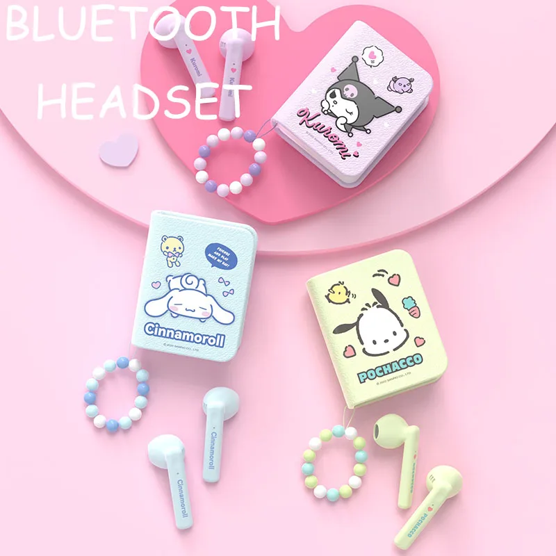 

Kawaii Sanrio Anime Wireless Bluetooth Headset Kuromi Cinnamoroll Pochacco Cartoon Girl Student Practical Gift Noise Reduction