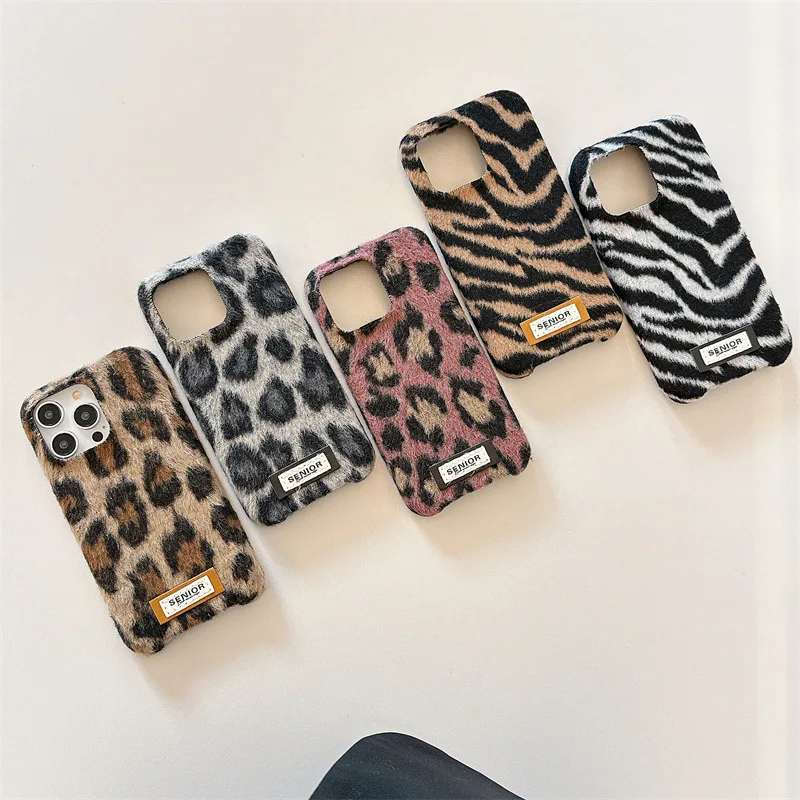 Warm Winter Fashion Leopard Zebra Pattern Fur Plush Phone Case Cover For iPhone 16 15 14 13 12 Pro Max