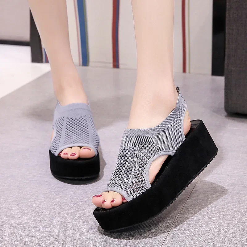 Casual Shoes Summer Women Platform Sandals Wedges Shoes Fashion Knitted Mesh Soft Sandal Ladies High Heels Sandalias De Mujer