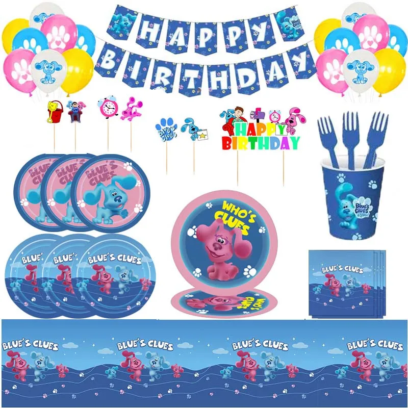 Blues Clues Theme Birthday Party Decoration Supplies Blue Spotted Dog Paper Cup Plate Napkins Baby Shower Balloons Kids Favors