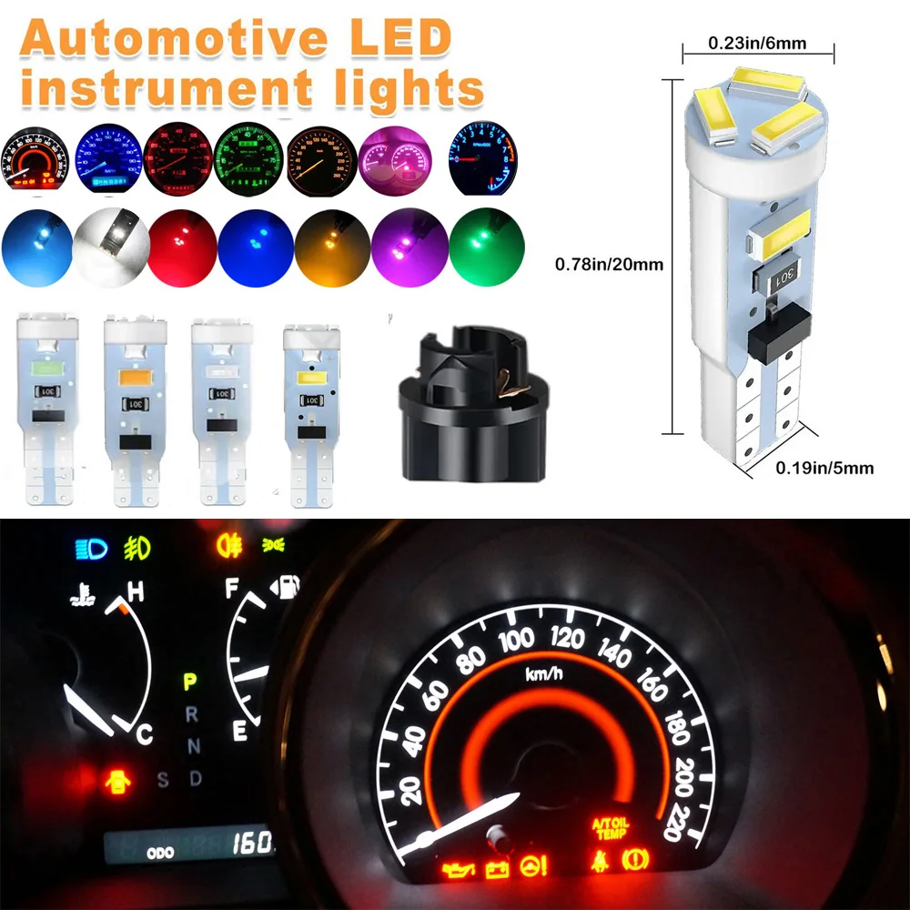 100 pieces Canbus Error Free T5 White LED Bulb 12V, Fits 37 74 2721 PC74 PC37, Car Dash Instrument Gauge Cluster Indicator Light